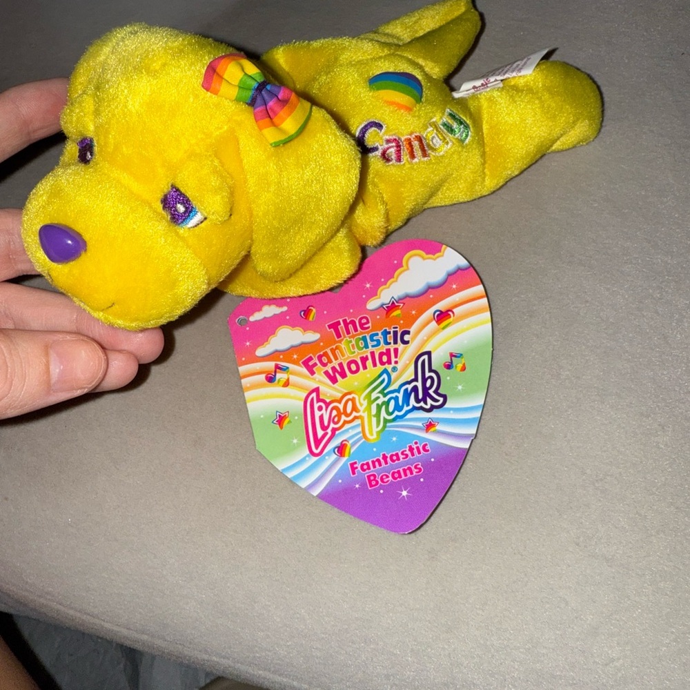 Vintage Lisa Frank Candy Fantastic Beans 8” Plush Yellow Puppy Dog 1998